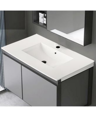 Rectangular Ceramic Bathroom Sink with Overflow, Matte Modern Above Counter Basin Vanity Top for 24/30/36 Inch Vanity