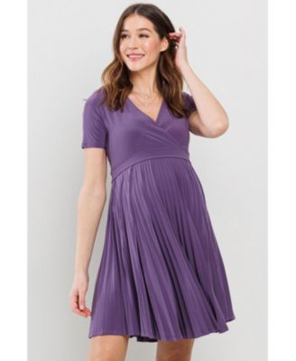 Maternity A-Line Pleated V-Neck Nursing Dress