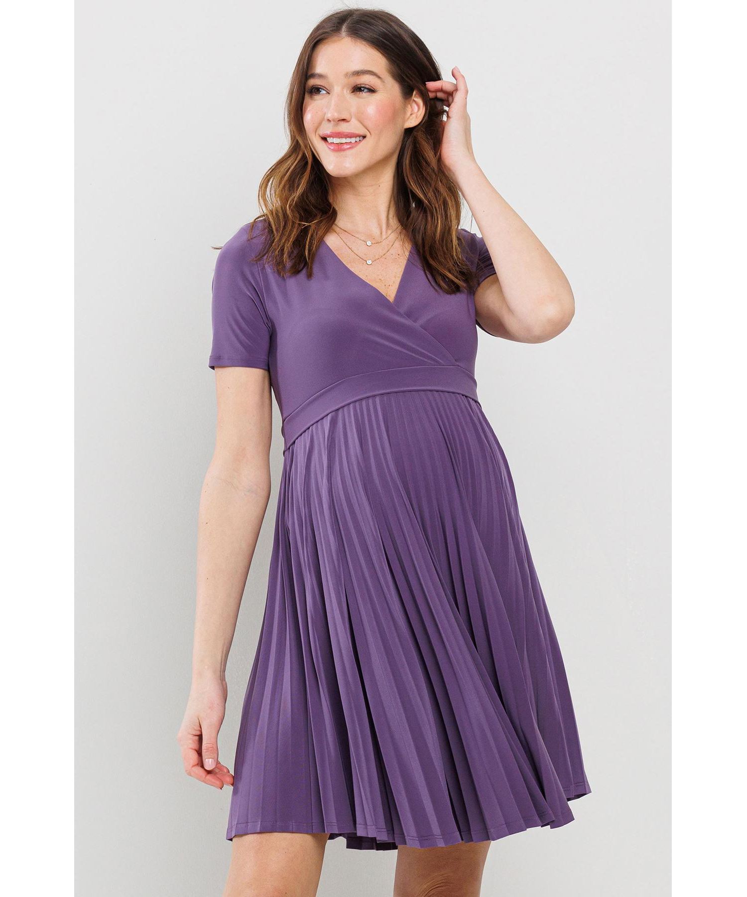 Women's A-Line Pleated V-Neck Nursing Dress
