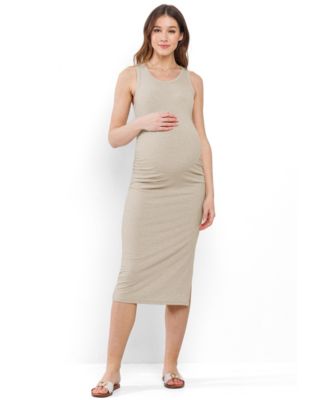 Maternity Ribbed Side Slit Sleeveless Bodycon Midi Dress