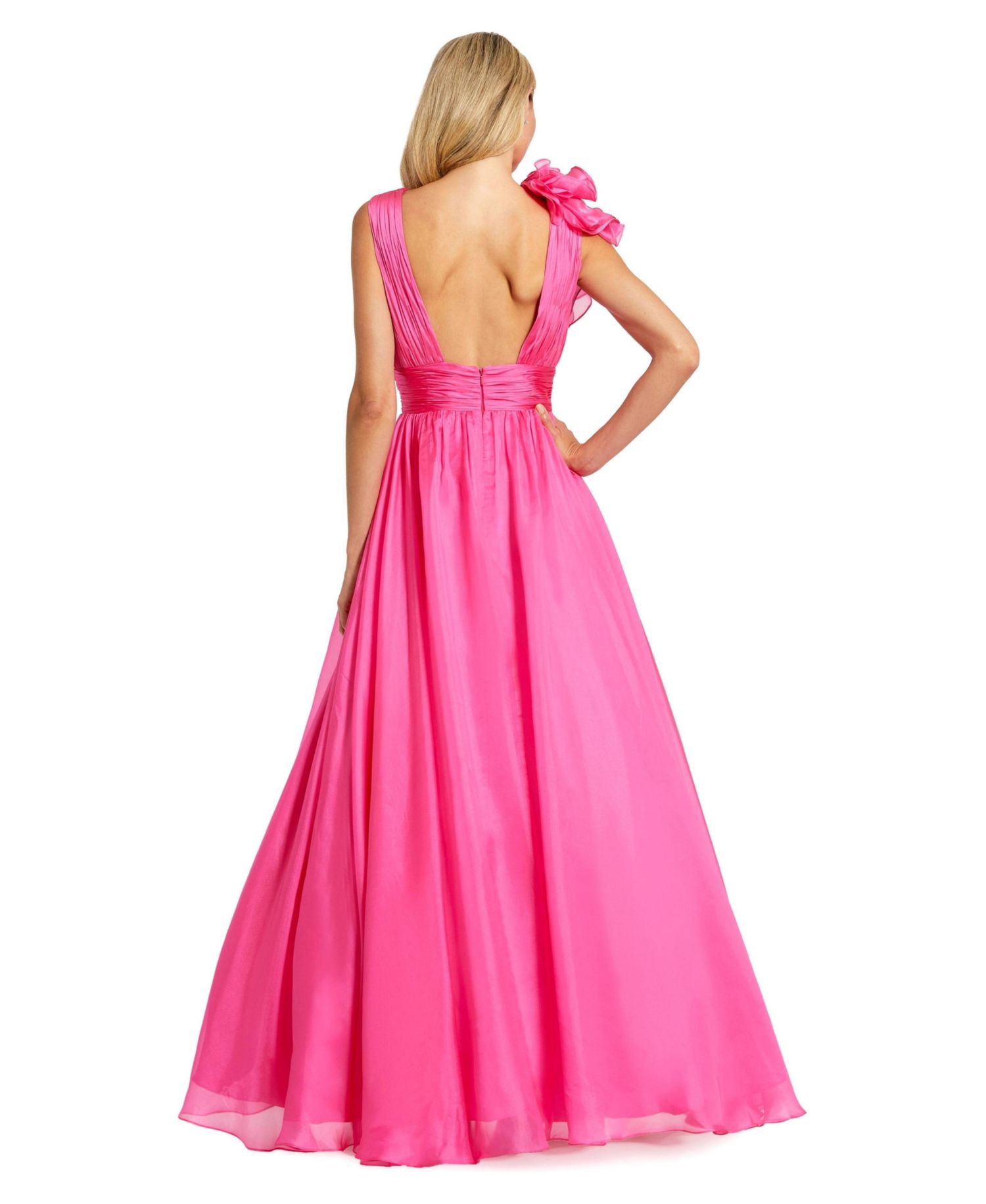 Women's Jersey One Shoulder Draped Back Gown