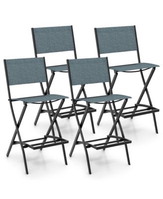 Folding Bar Stools Set of 4 Patio Sling Chairs with Backrest Humanized Footrest