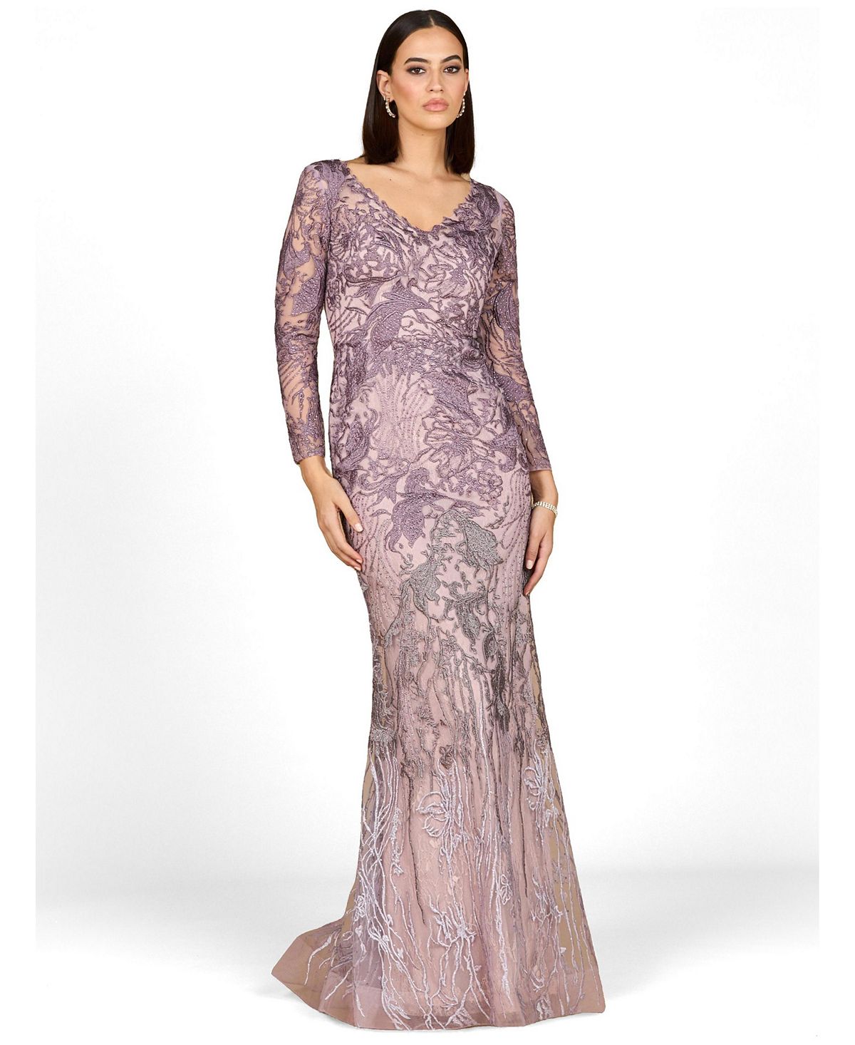 Lara Women's Long Sleeve V-Neck Mermaid Gown view 1 — MAYCSS fashion products
