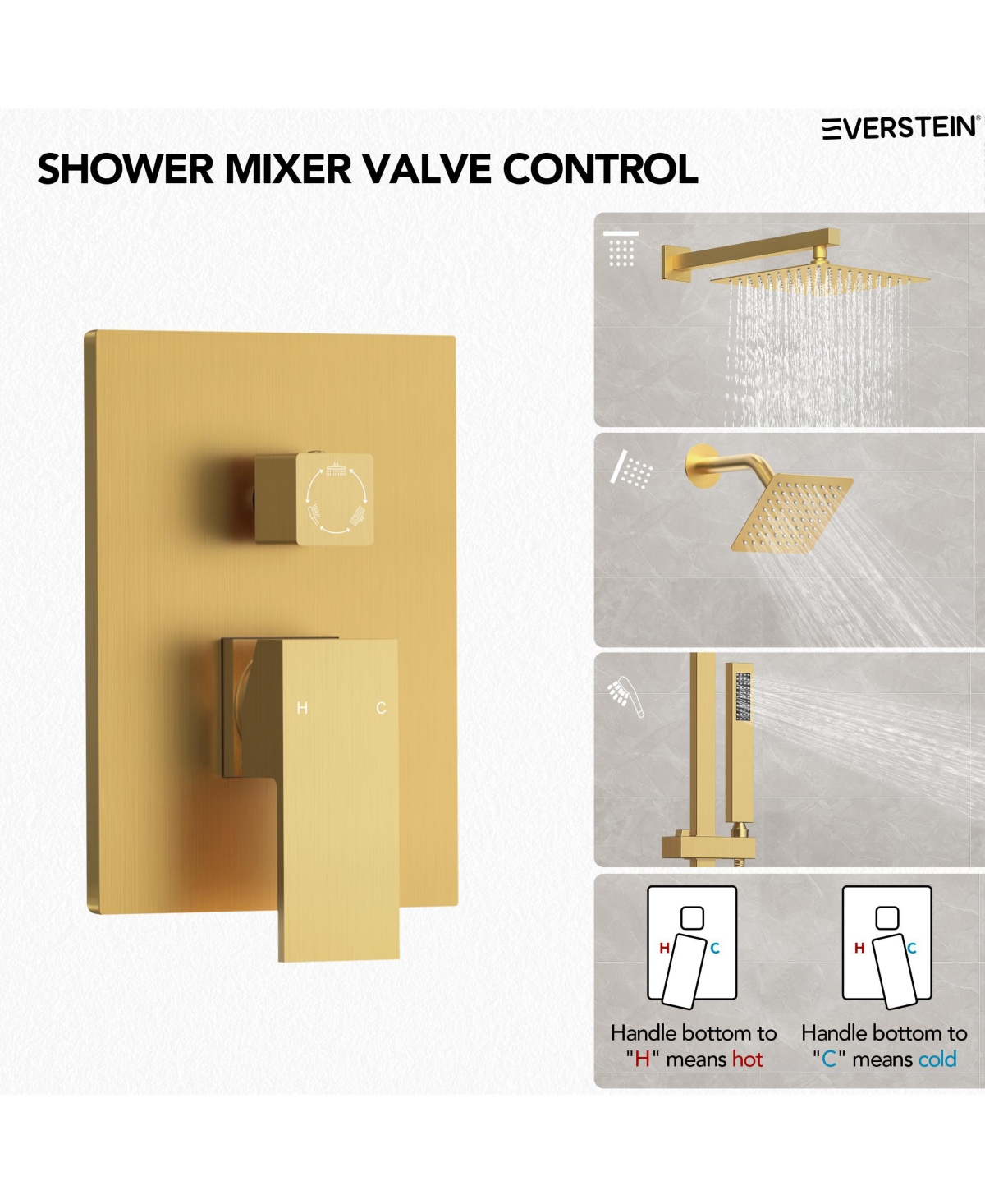 Everstrein 10" High-Pressure Rainfall Shower Faucet with Handheld Spray and Slide Bar Wall Mount Dual Shower Head System