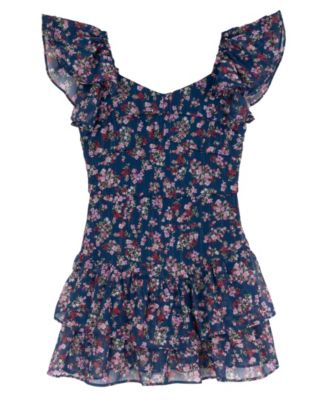 Rare Editions Girls 7-16 Floral Lurex Stripe Chiffon Dress - Navy 64$