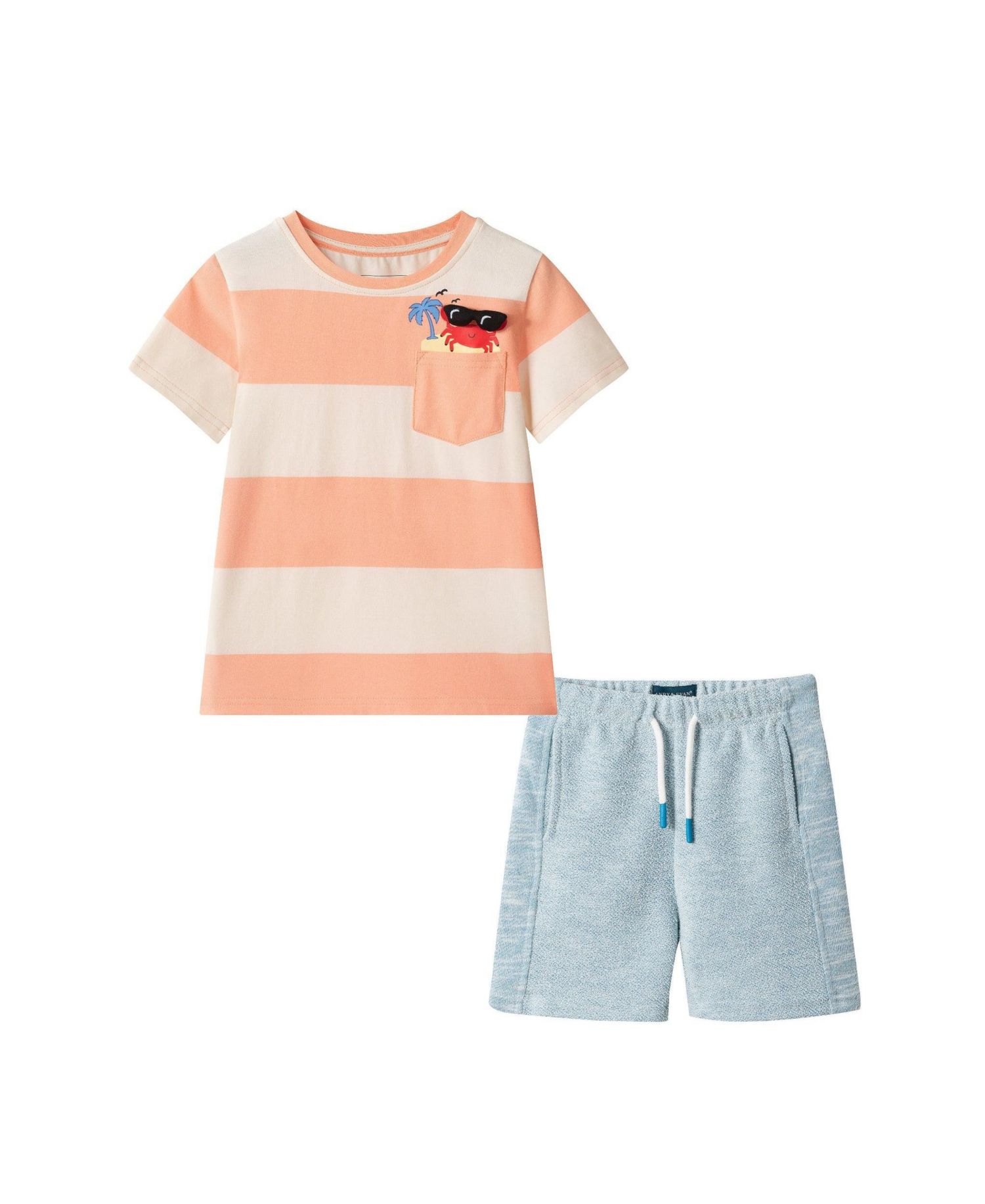 Toddler Boys Toddler/Child Striped Crab Graphic Pocket Tee Set