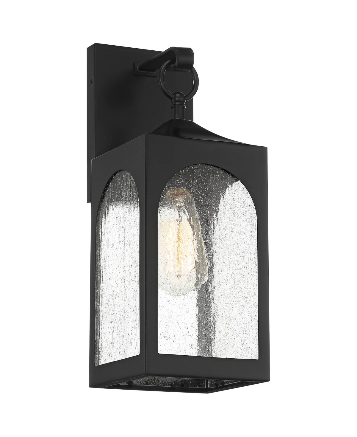 Possini Euro Design Tyne Modern Outdoor Wall Light Fixture Matte Black 16inch Clear Seedy Glass for Post Exterior Barn Deck House Porch Yard
