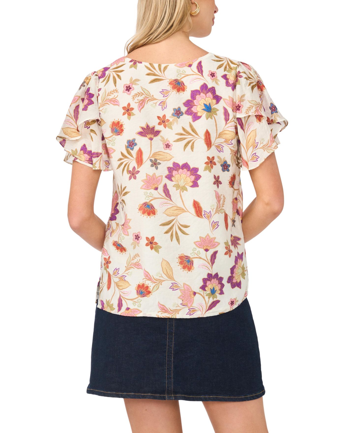 Женский топ Vince Camuto Printed V-Neck Ruffle Seam Top, цвет: Слоновая кость — фото 5