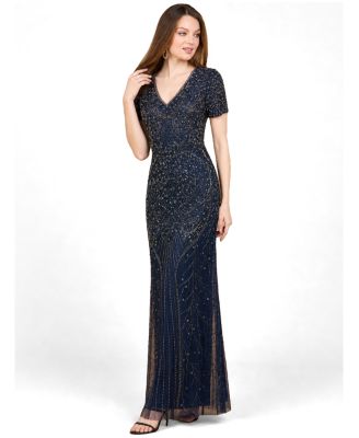 Women's Short Sleeve Sheath Beaded Gown