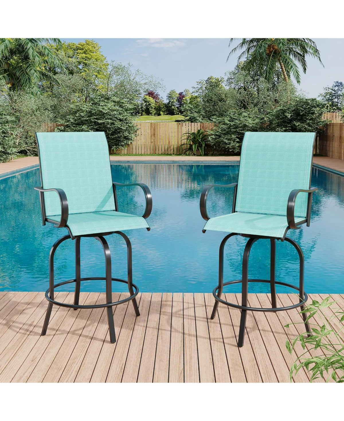 gaomon All-Weather Textilene Fabric Outdoor Swivel Bar Stools - Bar Height Chairs with High Back and Armrest, 360 Degrees Swivel for Patio and Deck