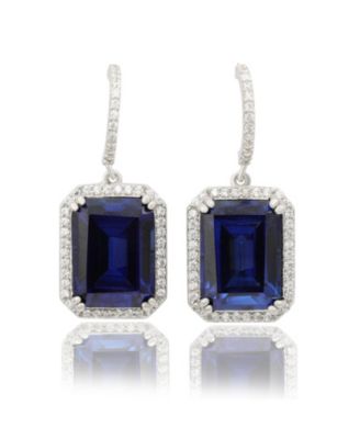 Sterling Silver Emerald-Cut Cubic Zirconia Halo Drop Dangle Earrings