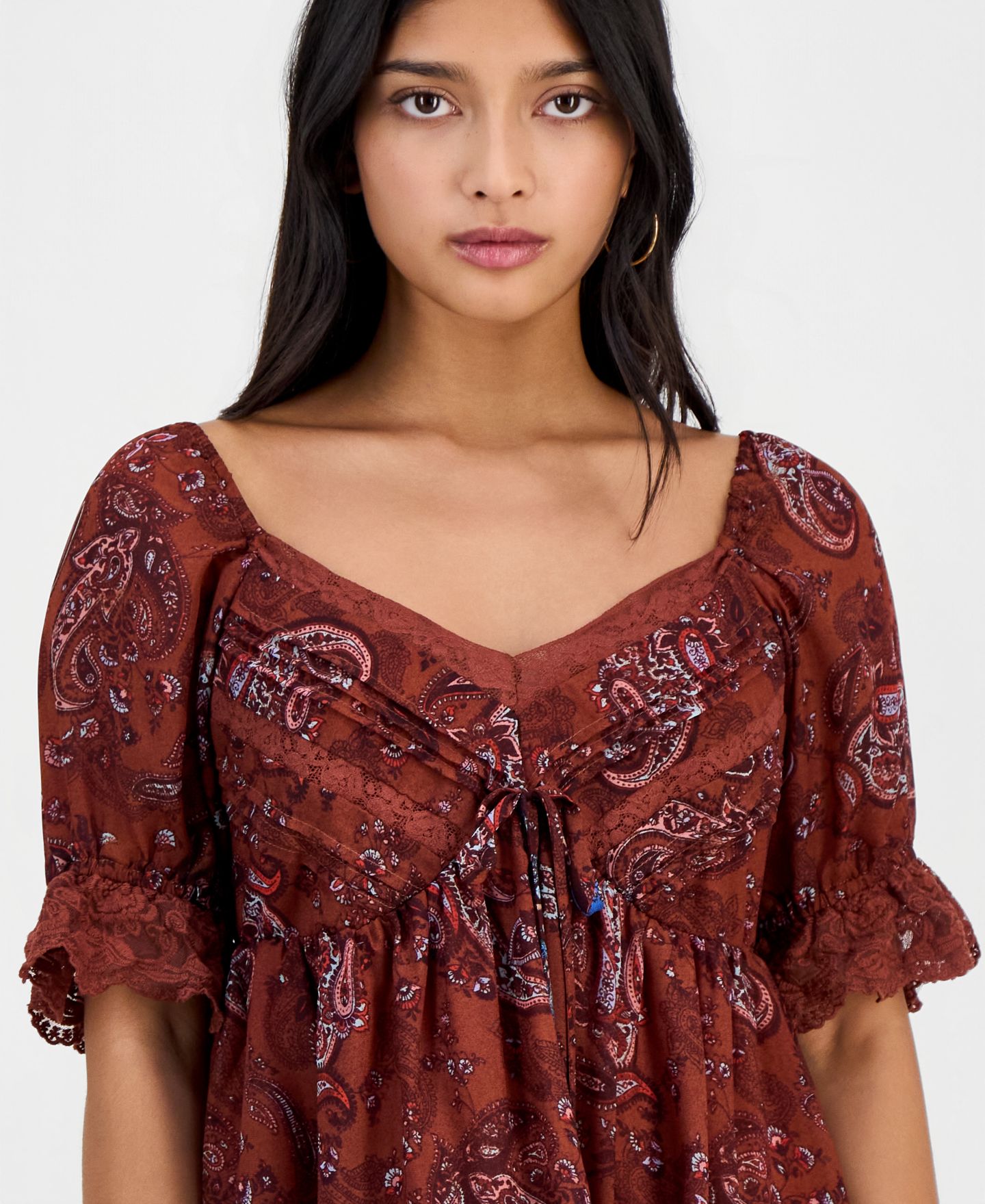 Женское платье And Now This Petite Paisley Puff-Sleeve Mini, цвет: Разноцветный — фото 4