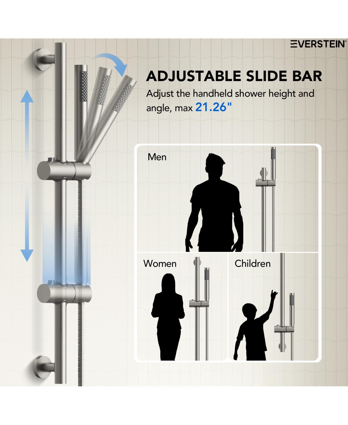 Everstrein Wall Mount Pressure-Balanced Shower System,10" Rainfall Shower Head with Slider Bar Handheld Spray