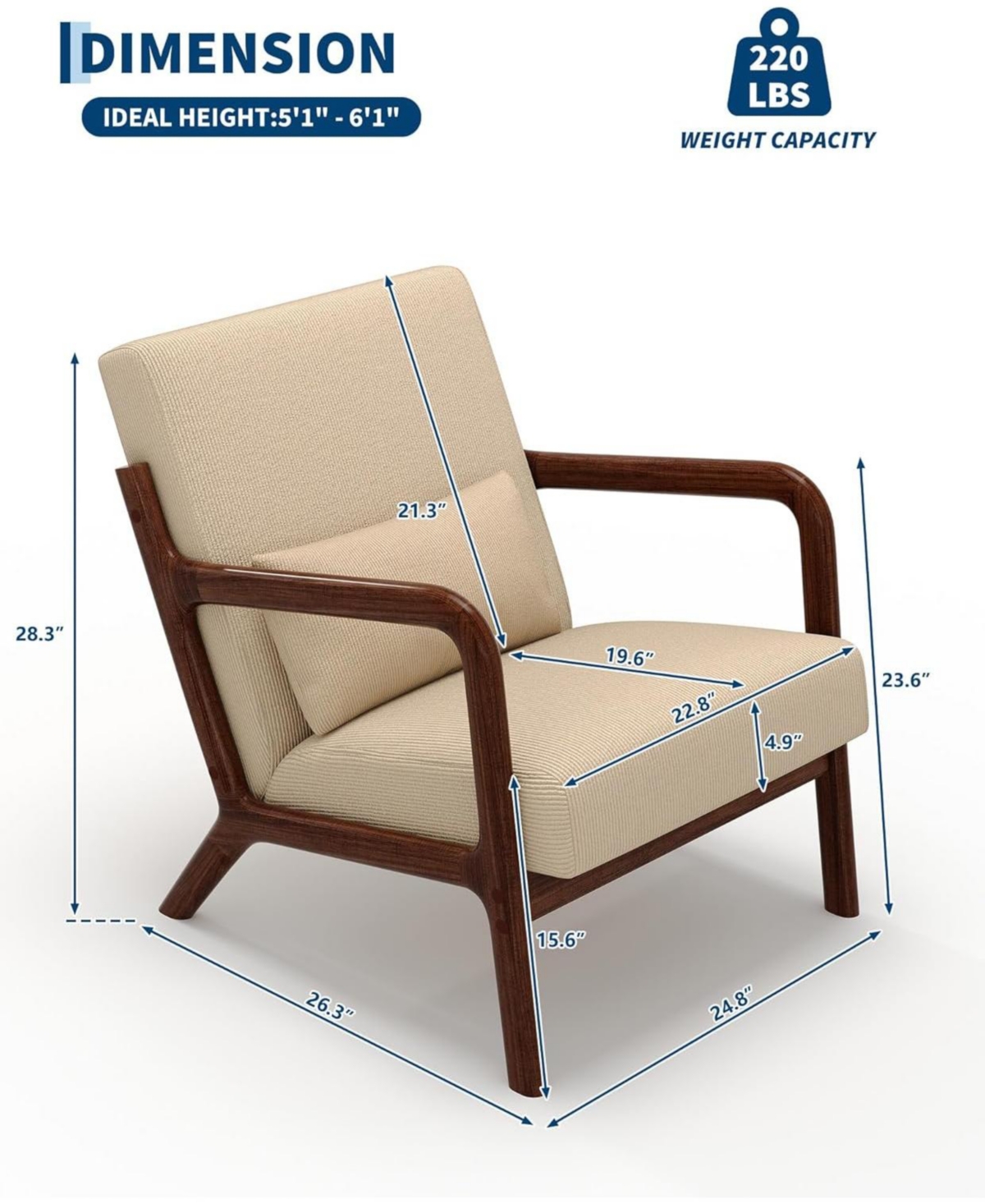 gaomon Modern Corduroy Accent Chair, Ergonomic Lounge Armchair for Living Room, Bedroom, Office