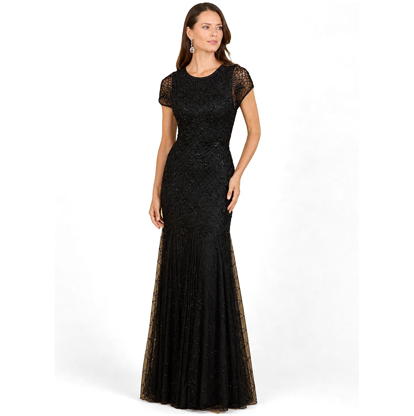 Женская кепка Lara Beaded Mermaid Cap Sleeve Gown, цвет: Чёрный — фото 3
