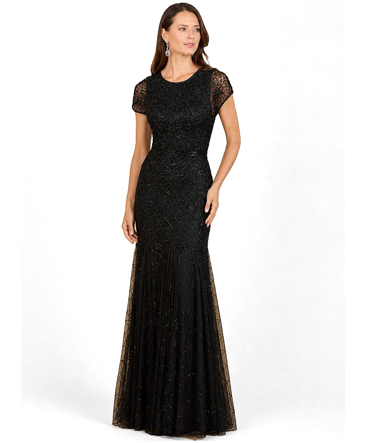 Lara Women's Beaded Mermaid Cap Sleeve Gown view 3 — MAYCSS fashion products