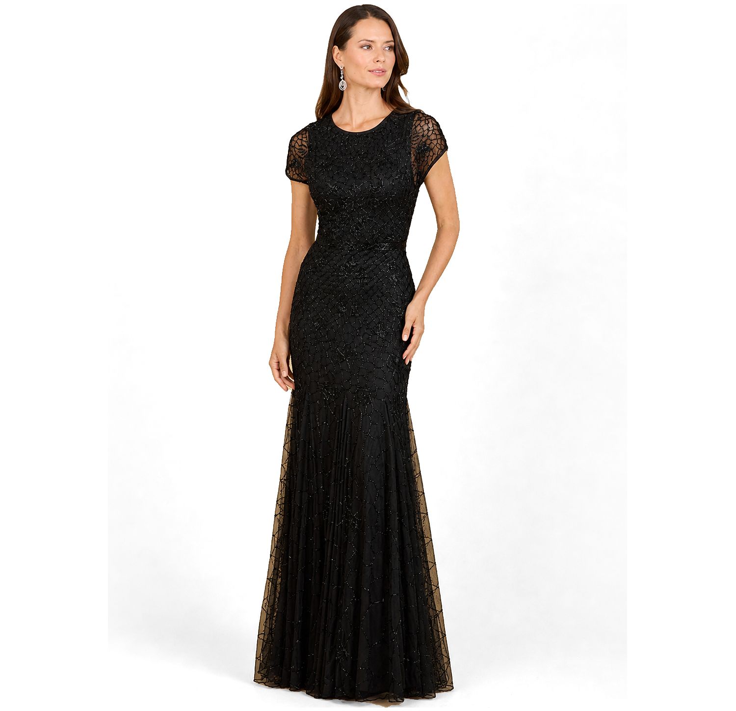 Women's Beaded Mermaid Cap Sleeve Gown