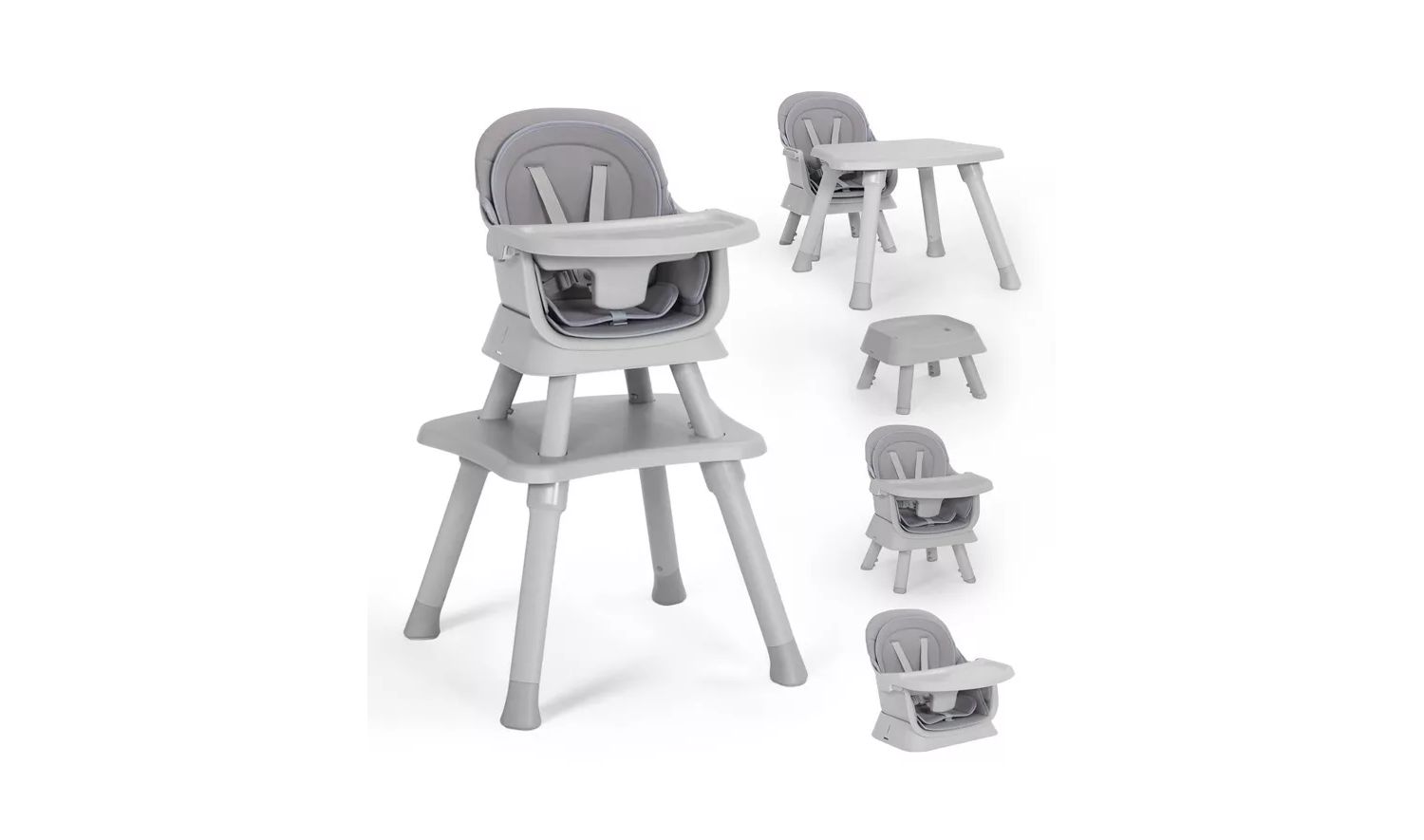 8-in-1 Baby High Chair Converts to Booster Seat and Kids Table Set with Removable Tray