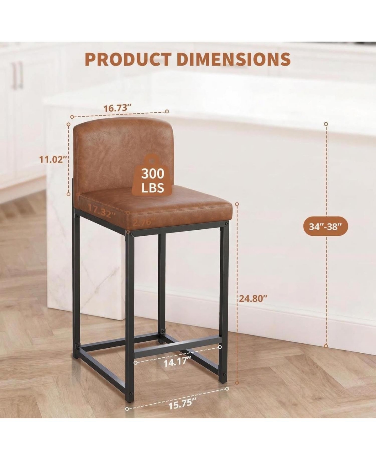 gaomon Set of 4 Modern Bar Stools- Pu Leather Counter Height Barstools with Back, Upholstered Bar Chairs for Kitchen Island and Home Bar, Metal Frame