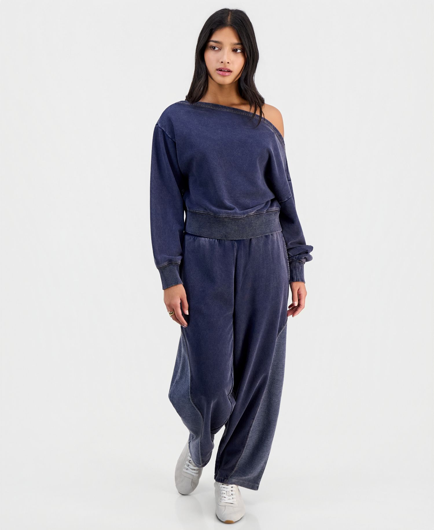 Petite Faux-Denim French Terry Barrel Drawstring Pants