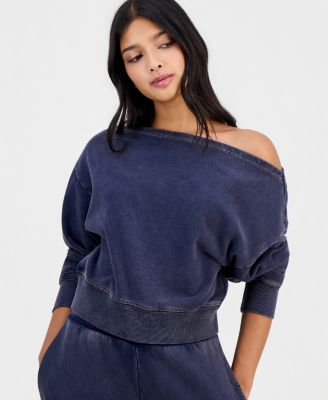 Petite Faux-Denim French Terry Off-The-Shoulder Top