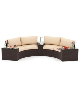 Set Of 5 Patio Furniture Set w/Tempered Glass Top Side Tables Back and Seat Cushions