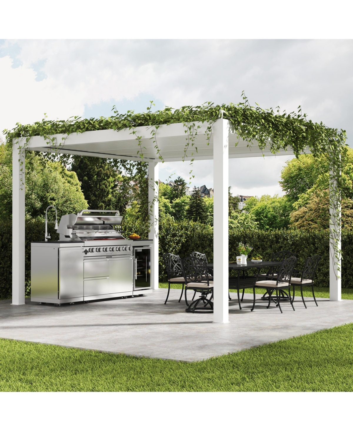 Mondawe 44" 6-Burner 85000 Btu Stainless Steel Outdoor Kitchen Grill Island with Fridge