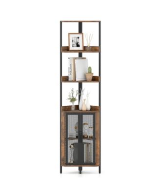 6-Tier Corner Shelf 67'' Tall Corner Bookshelf w/Cabinet and Adjustable Shelf
