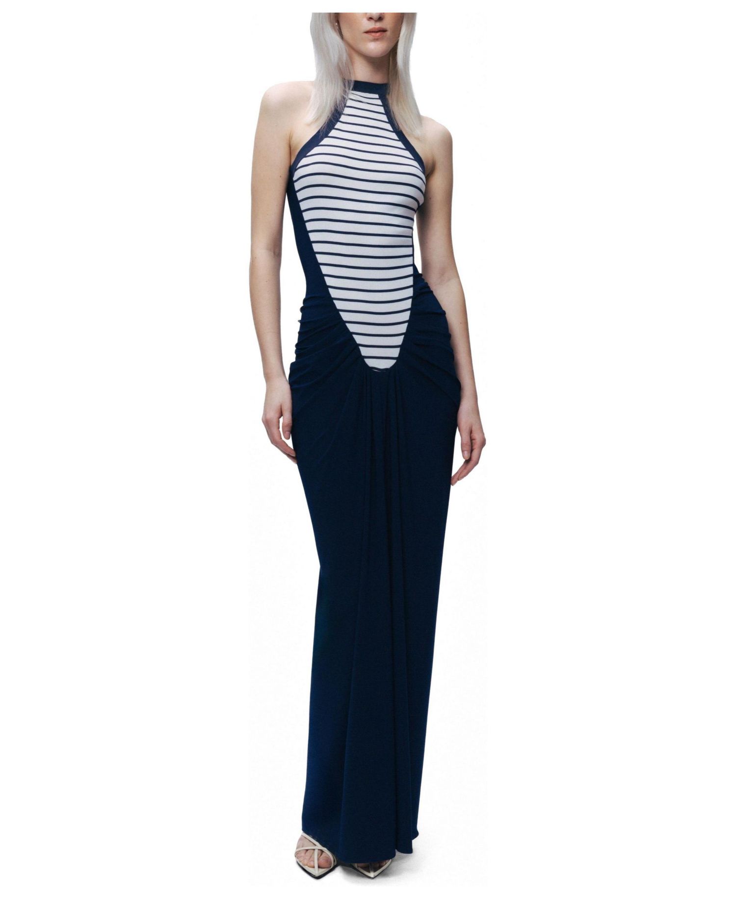 Women's Stripe Draped Halter Neck Maxi Dress