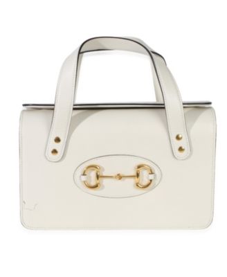 Mystic White Calfskin Small Horsebit 1955 Foldover Top Handle Bag