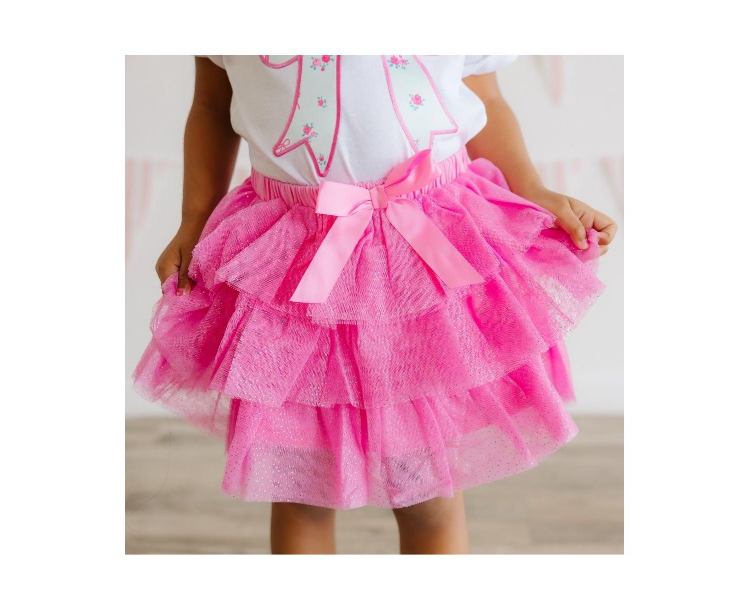 Baby Girls Raspberry Bow Tiered Tutu Skirt