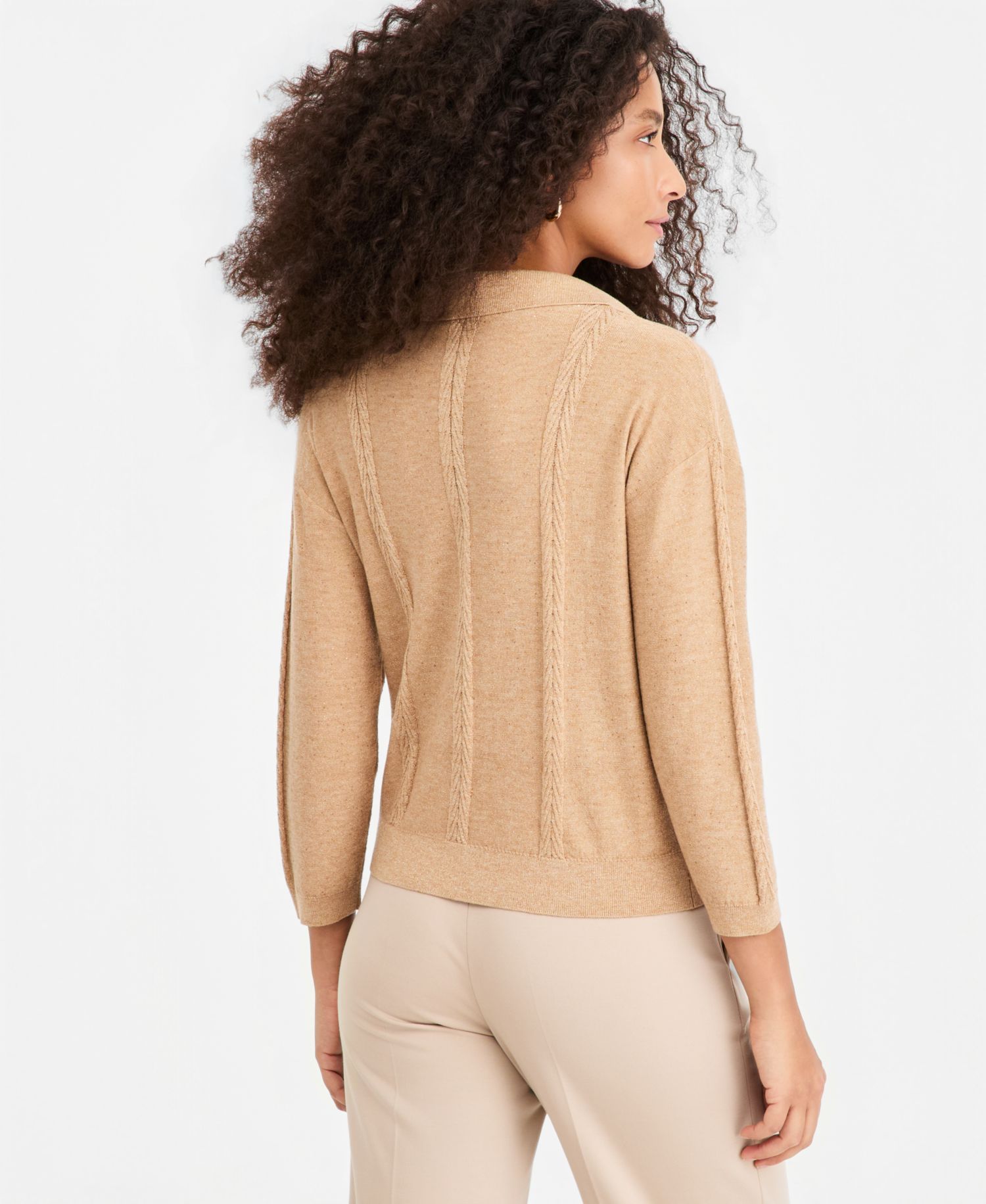 Women's Emmdonata Cable-Knit Polo Sequin Sweater