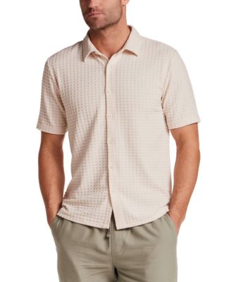 Men's Short-Sleeve Textured Grid Coatfront Knitmen's Shirt