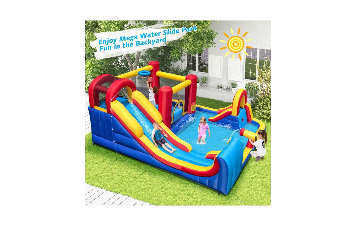 Детская игрушка Slickblue Inflatable Water Slide Bounce House 7-in-1 with 680W Blower, Accommodates Up to 3 Children, Ages 3+, цвет: Красный / Жёлтый — фото 3