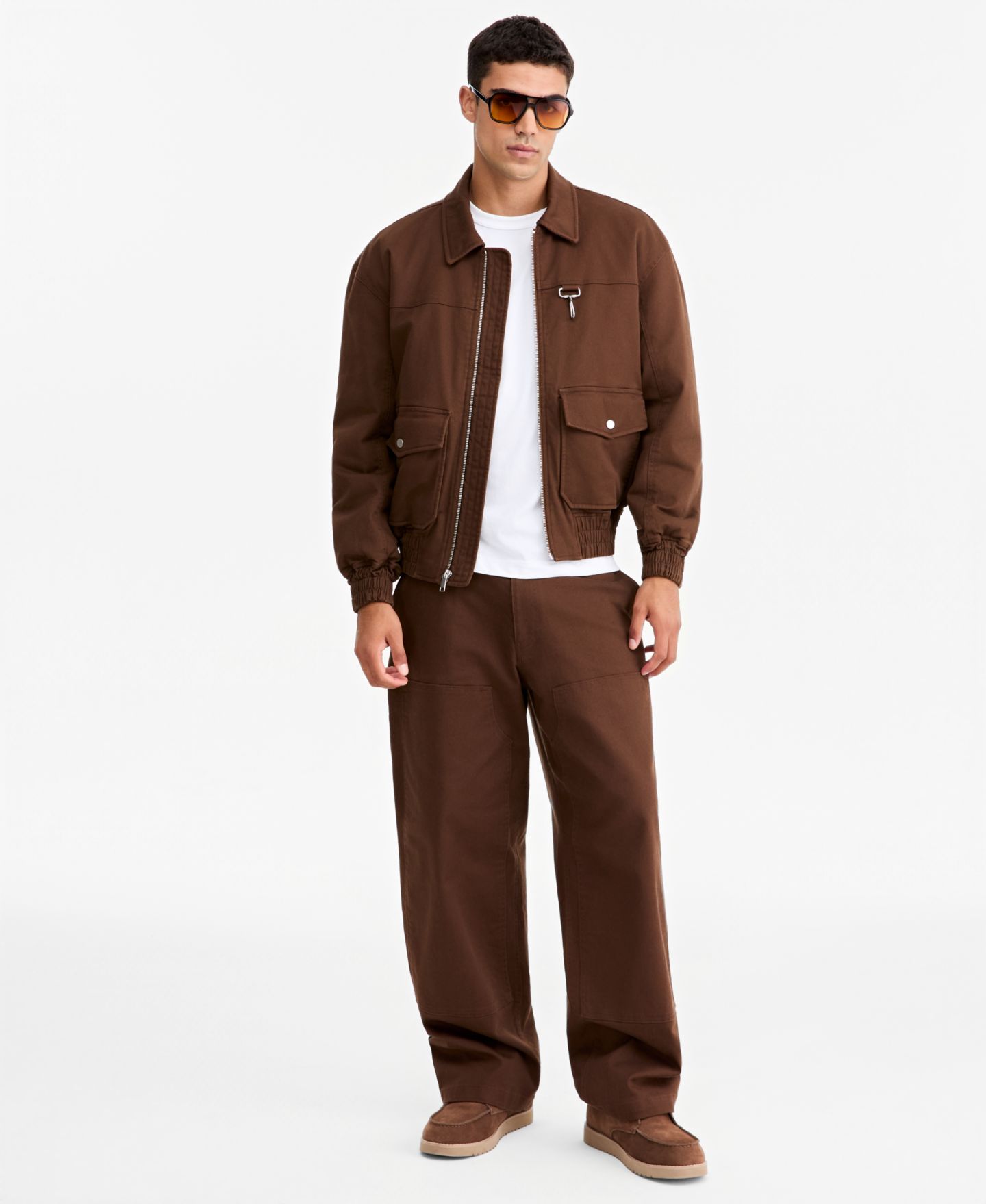 Мужская куртка Mode of One Flight Utilitarian Cotton-Blend Relaxed-Fit Bomber, цвет: Шоколадный — фото 2