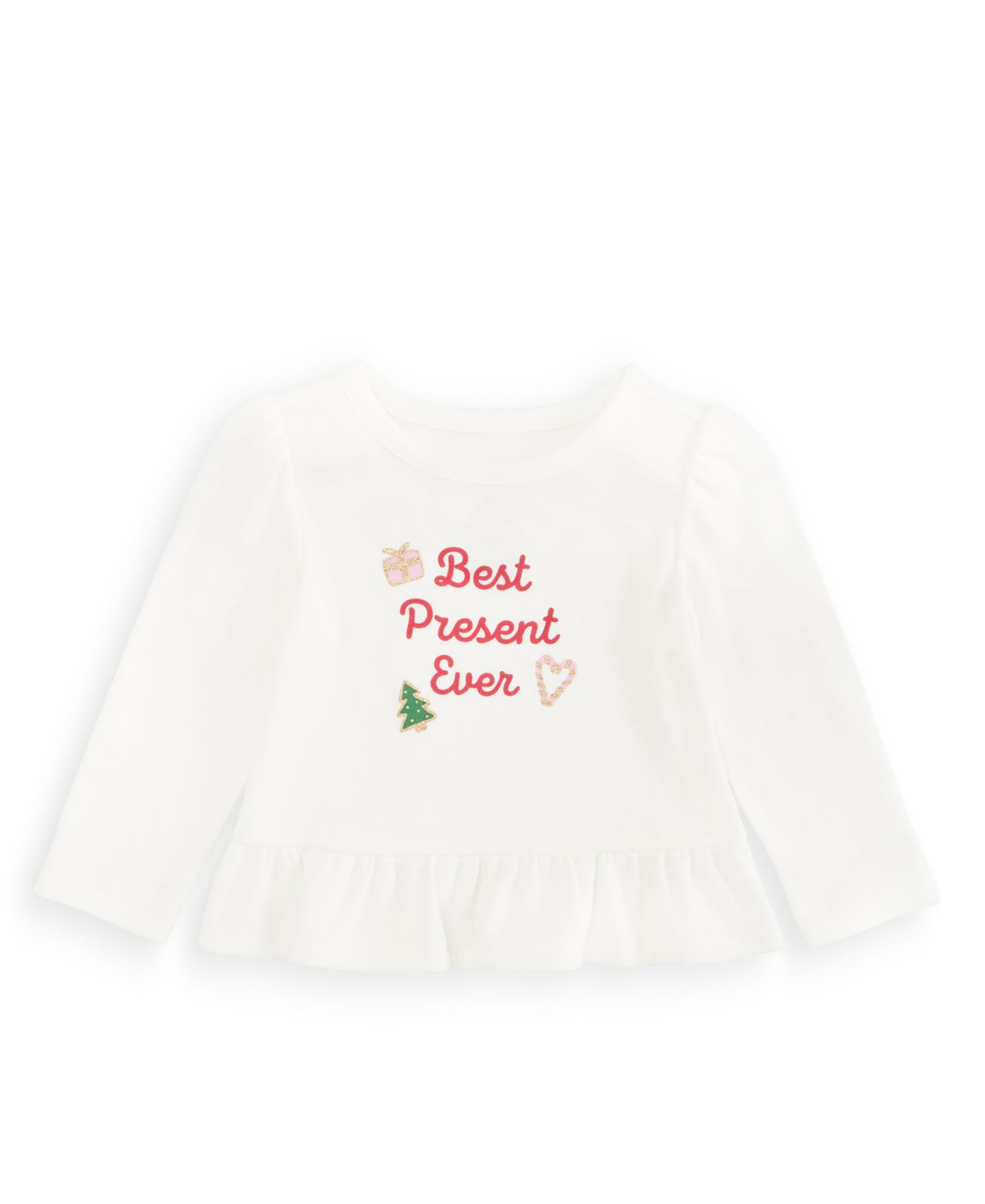 Футболка First Impressions Mix & Match Long-Sleeve Best Present Ever Peplum T-Shirt для девочек-малышей — фото 1