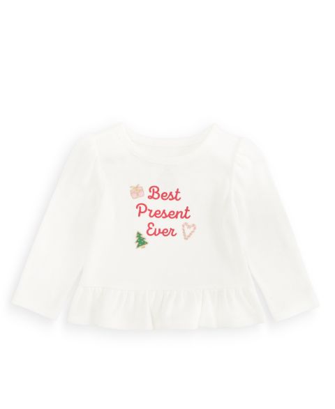 Футболка First Impressions Mix & Match Long-Sleeve Best Present Ever Peplum T-Shirt для девочек-малышей