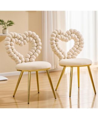 Velvet Dining Chairs Set of 2, with Bubble Back, Upholstered Accent Chairs with  Metal Legs, for Dining Room, Living Room, Bedroom