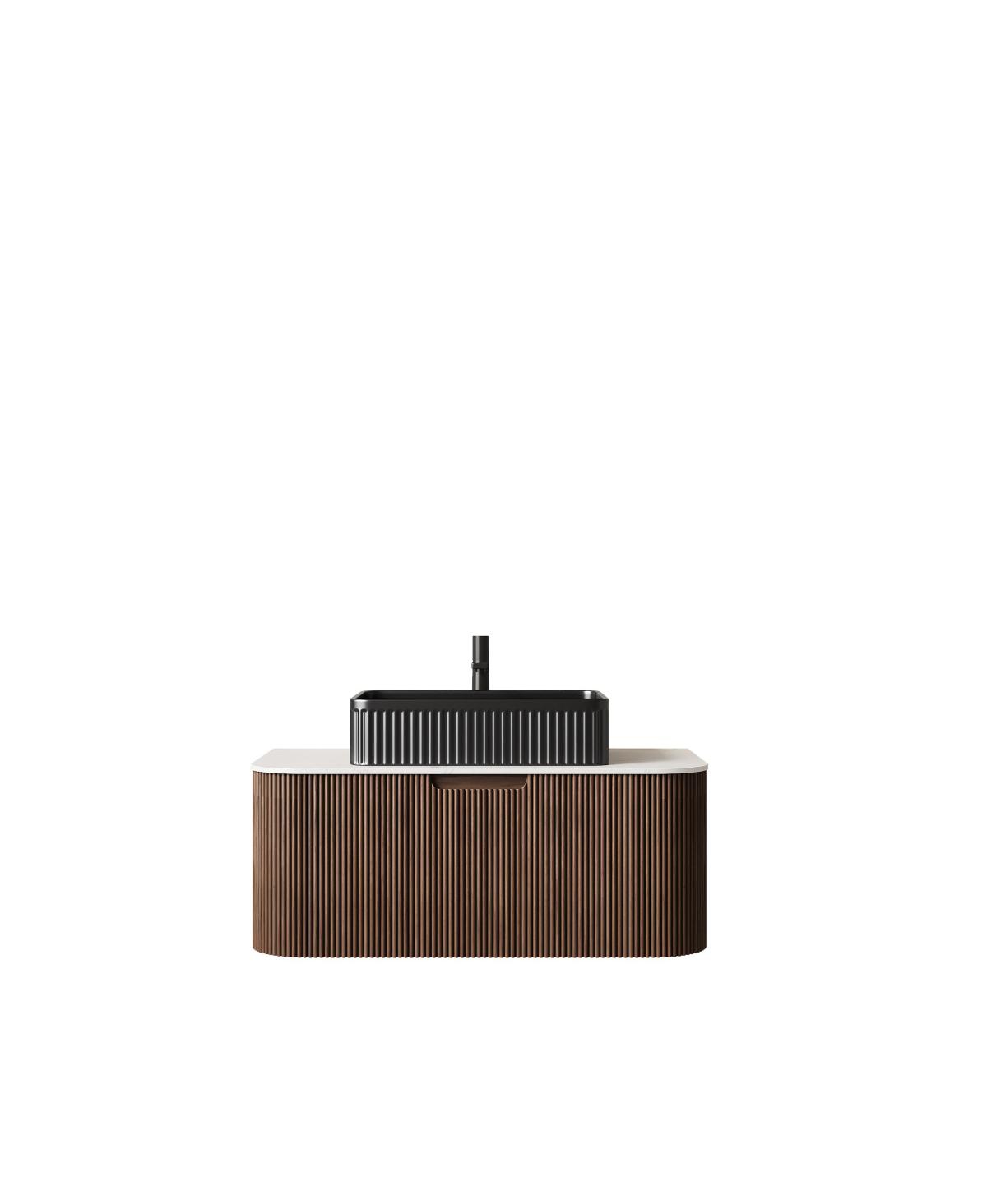 Sillysis Wall Mounted Bathroom Vanity with Ceramic Sink,Plywood Cabinet, Soft Close Drawer