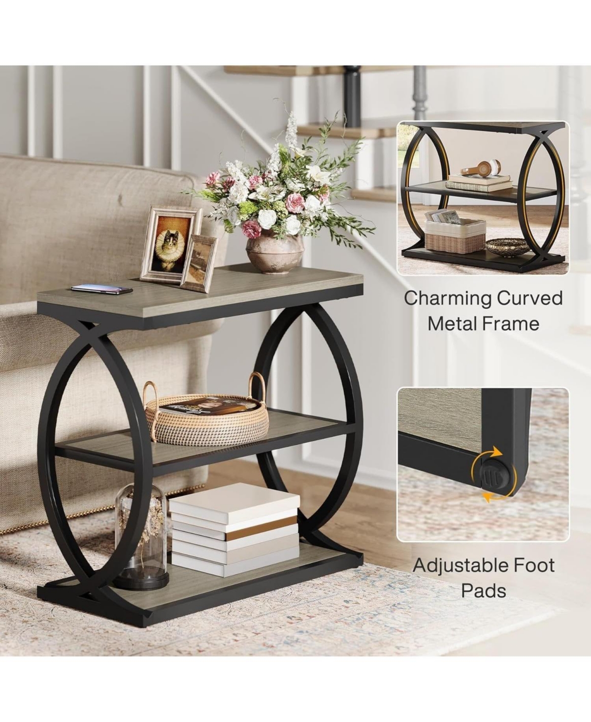 Slickblue 3-Tier Narrow Side Table with Storage for Living Room