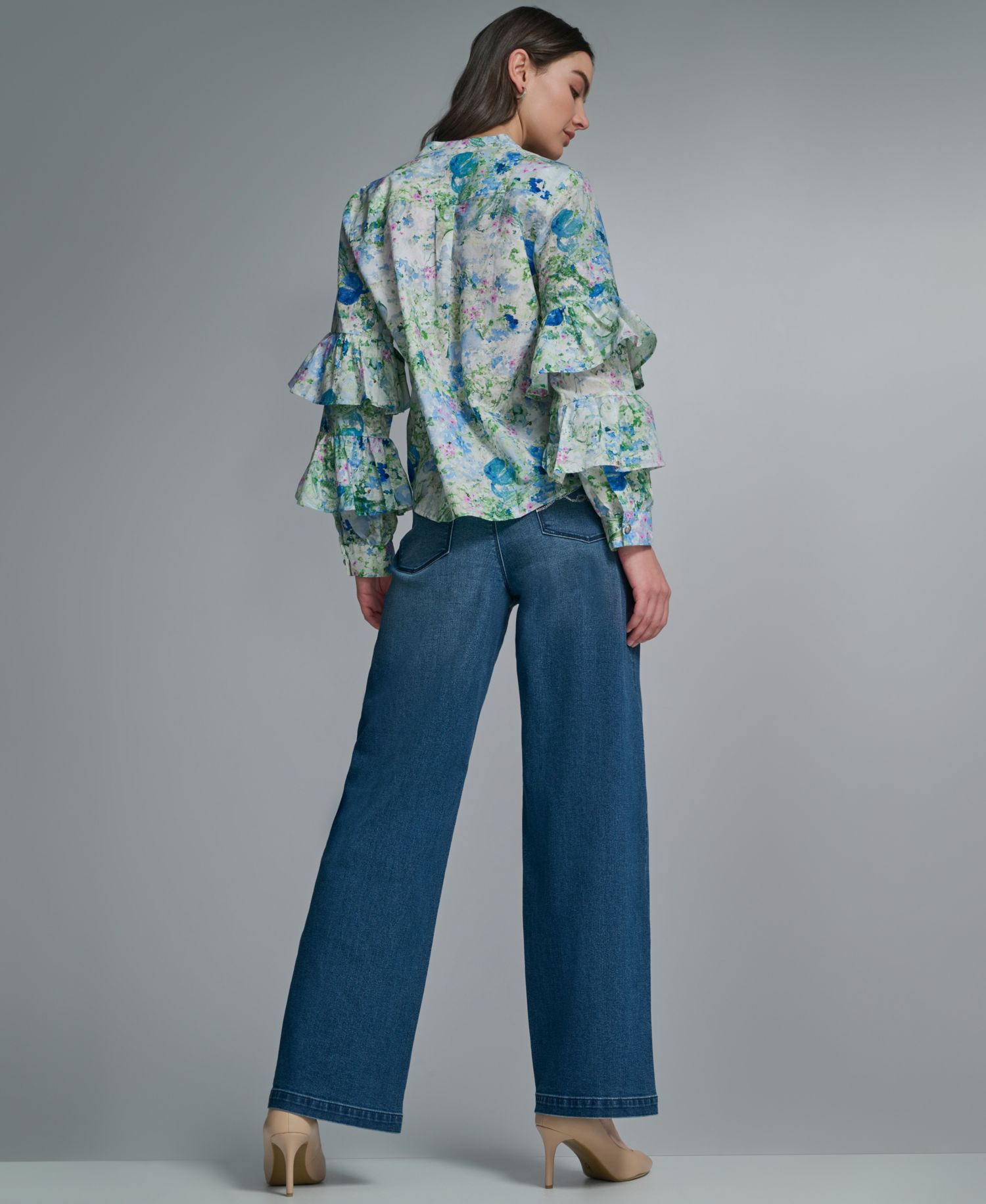 Women's Long-Sleeve Collared Printed Shirt