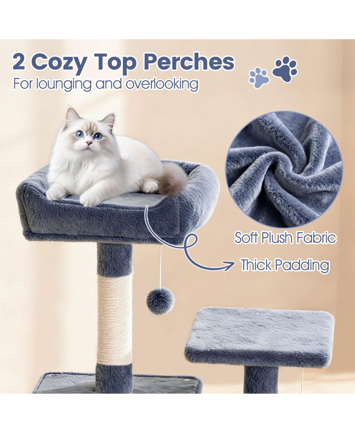 Gymax 66'' Tall Cat Tree With 2 Condos Sisal Scratching Posts Plush Perch Hammock Basket