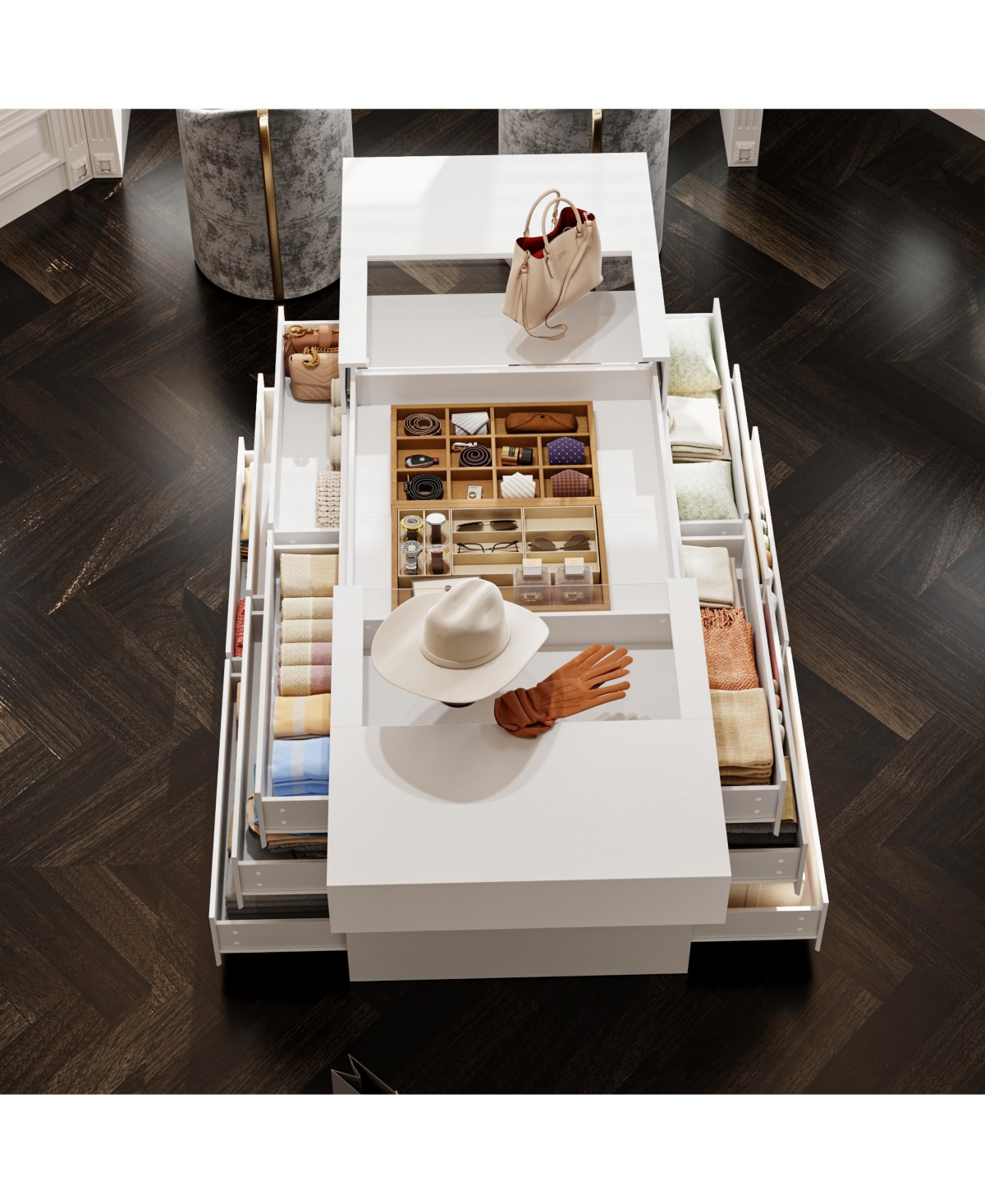 Homsee Modern 63 Inch 12-Drawer Bedroom Island - Tempered Glass Top | Engineered Wood | Smooth Glide Drawers