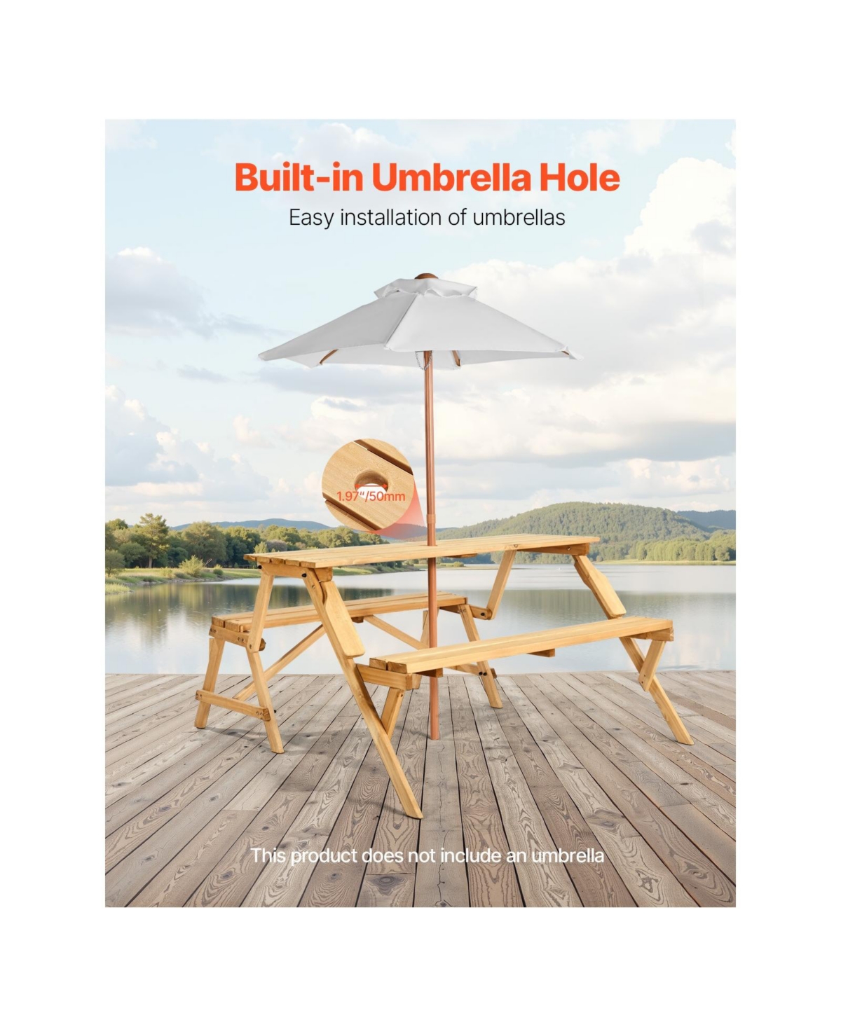 Cozito Transforming Picnic Table and Bench Set with Umbrella Hole