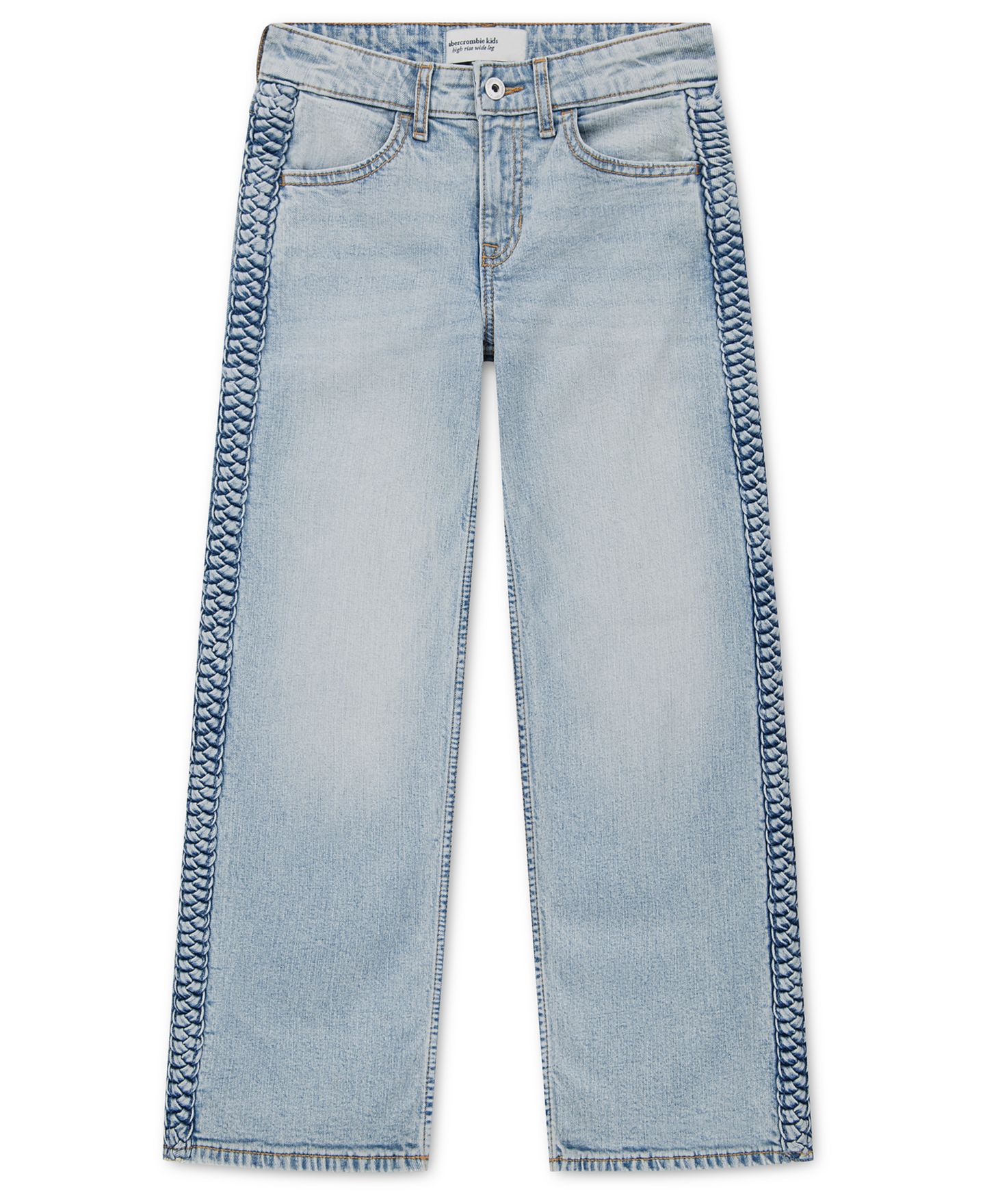 Джинсы abercrombie kids Braided High-Rise Wide-Leg Jeans для девочек, цвет: Светлый синий — фото 5