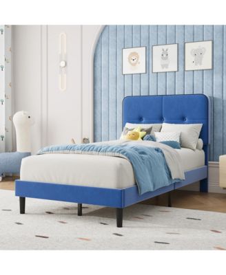 Bed Frame Upholstered Platform Bed Frame with Adjustable Headboard Velvet Bed Frame with Metal Support No Box Spring Needed