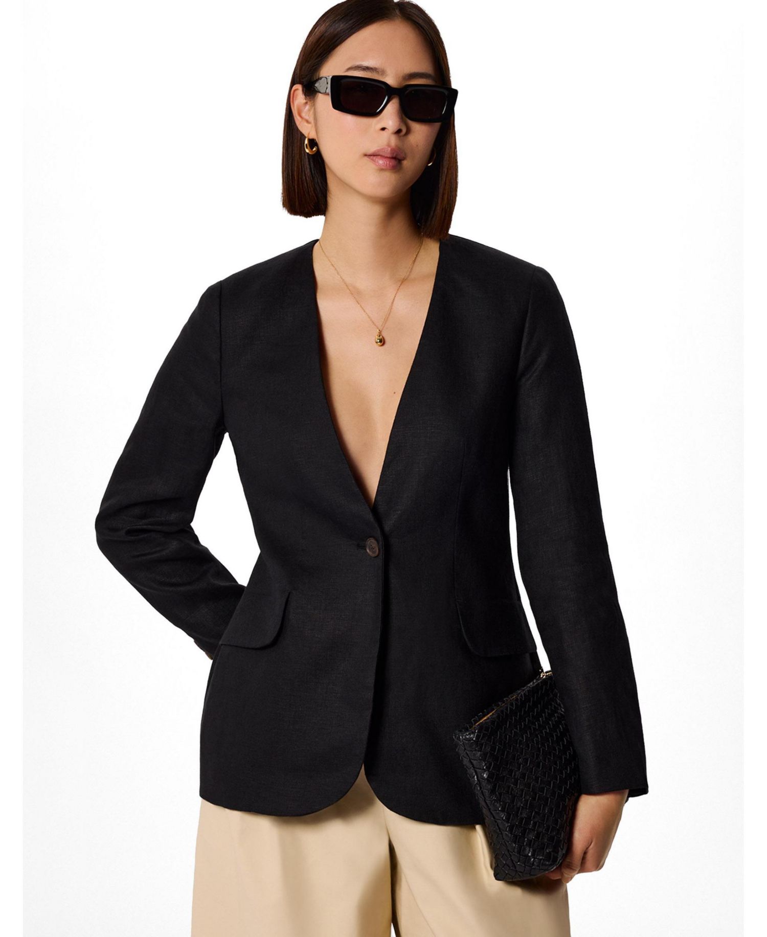 Women's Collarless Linen Blazer