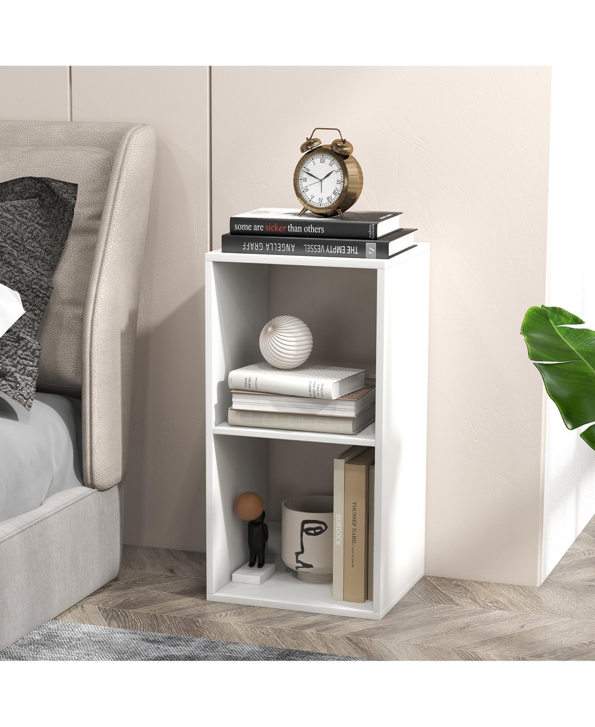 Gymax Cube Bookshelf Modern Vertical Bookcase with Back Guardrail and Anti Tipping Kits