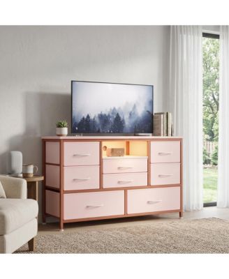 Modern TV Stand Dresser with LED Lighting and Built-in Charging Station - Durable Storage Chest with Deep Drawers for Bedroom and Living Room