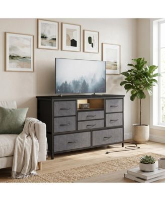 Modern TV Stand Dresser with LED Lighting and Built-in Charging Station - Durable Storage Chest with Deep Drawers for Bedroom and Living Room